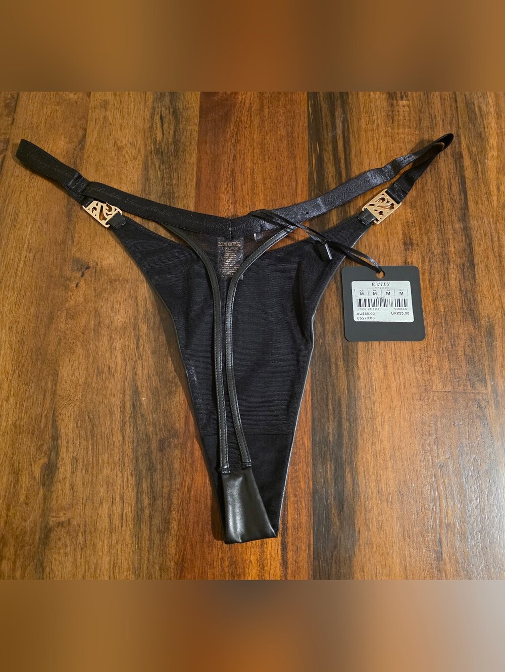 Honey Birdette Emily Nero Black Thong M NWT - Picture 3 of 3